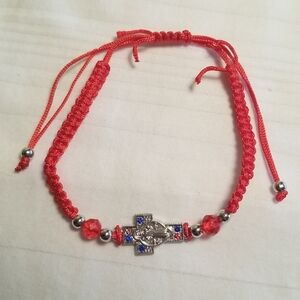 Silver Red Cross Rhinestone Religious Bracelet